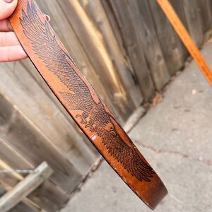 Classic Brown Leather Belt with Silver Buckle and Eagle Size 40